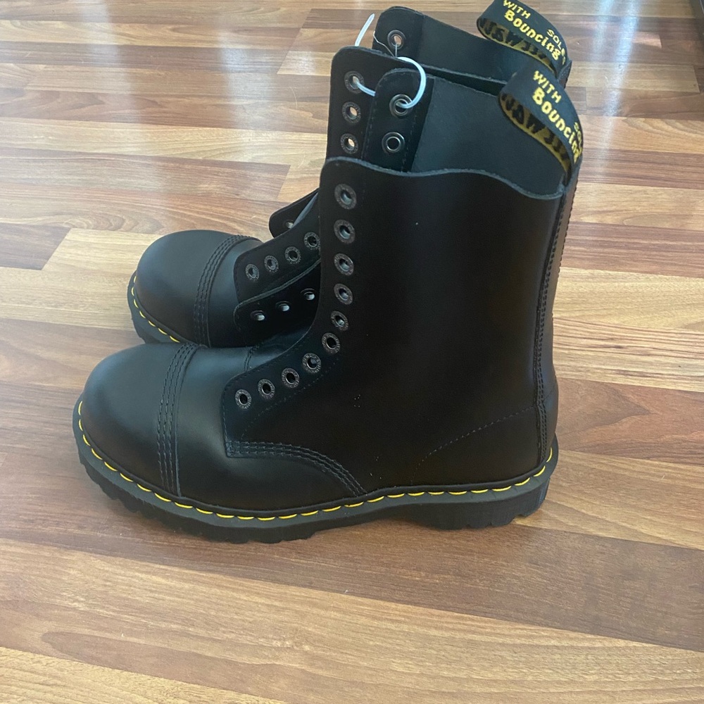 Dr Martens steel toe Combat Boots with Yellow Stitching